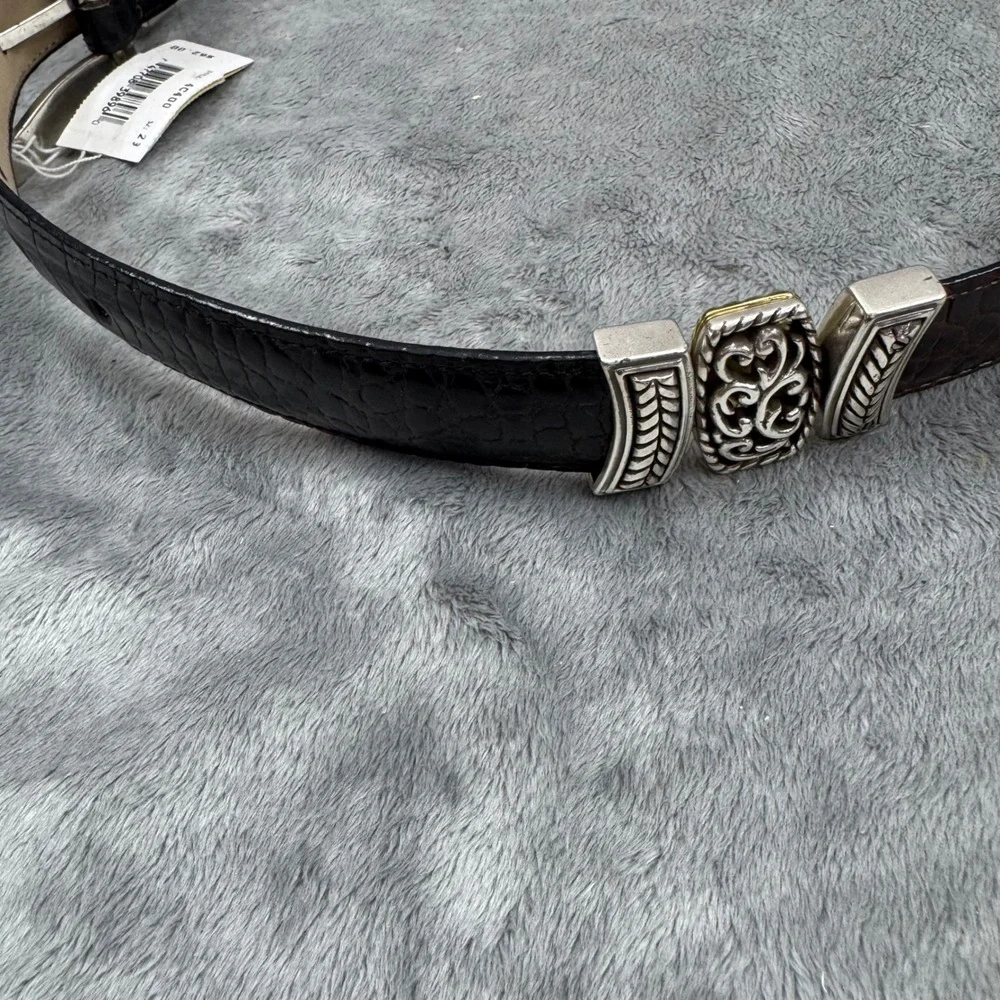 Brighton Belt Women‎ S 28 Black NEW Croc Embossed Leather Silver Gold Filigree